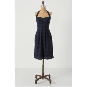 Anthropologie Girls from Savoy Blue Eyelet Branch Halter Dress Size 8